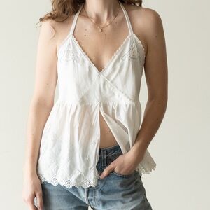 VTG Linen/Cotton Laceflower Halter - Bluebell